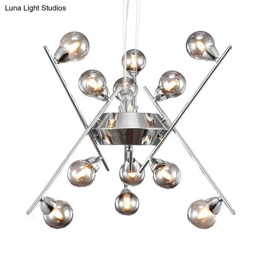 Contemporary Molecular Smoke Glass Chandelier: Chrome Led Ceiling Light With Multi Lights - Hanging