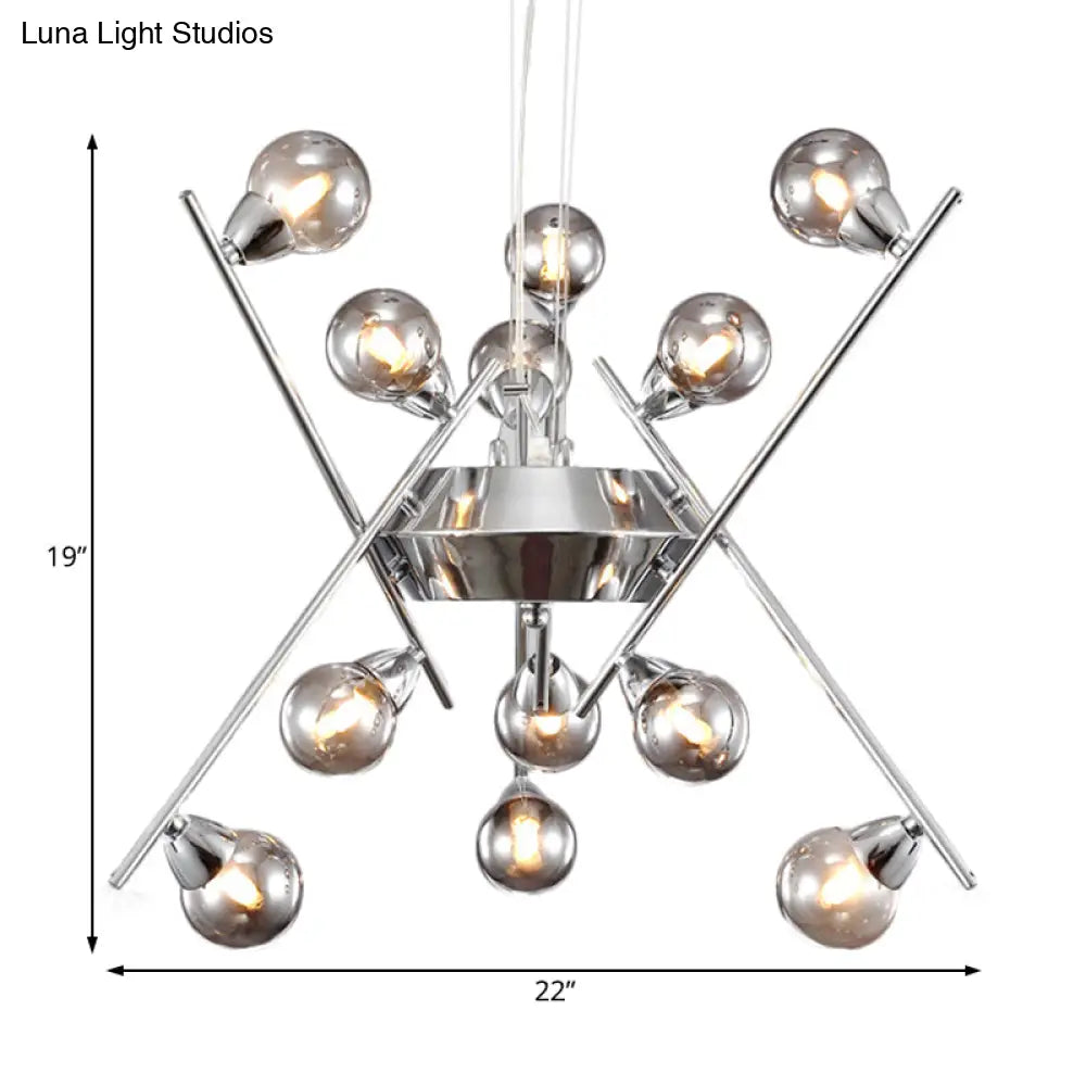 Contemporary Molecular Smoke Glass Chandelier: Chrome Led Ceiling Light With Multi Lights - Hanging