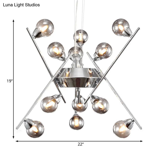 Contemporary Molecular Smoke Glass Chandelier: Chrome Led Ceiling Light With Multi Lights - Hanging