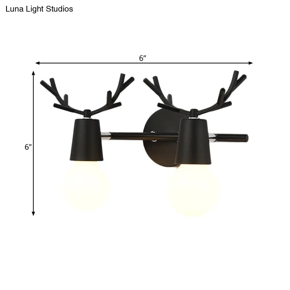 Contemporary Monochrome Wall Light Antlers - 2-Light Metal Sconce For Foyer & Kindergarten