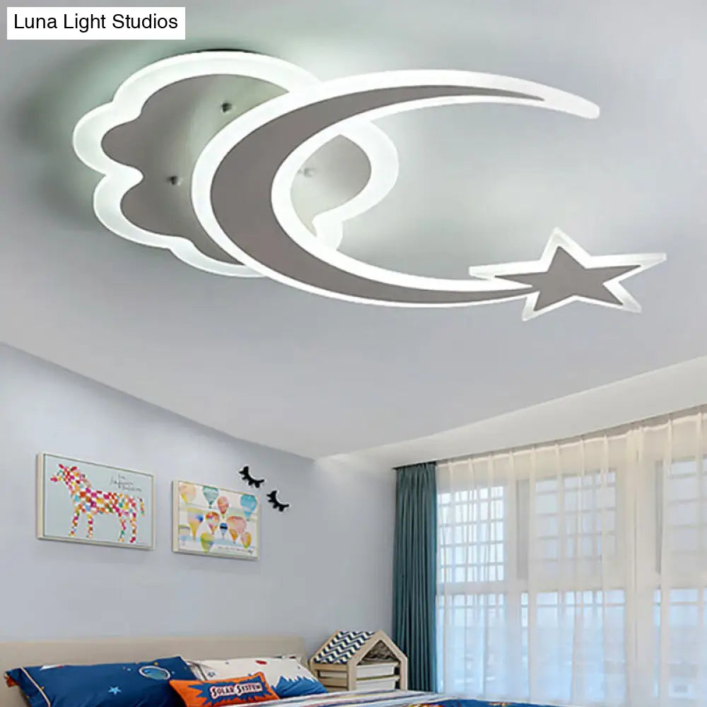 Contemporary Moon And Star Bedroom Ceiling Light White /