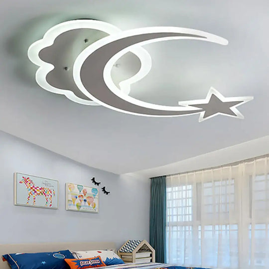 Contemporary Moon And Star Bedroom Ceiling Light White /