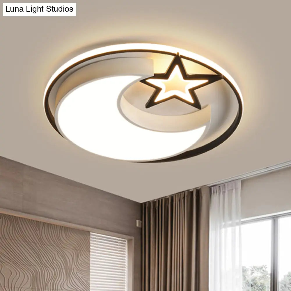 Contemporary Moon And Star Led Flush Light In Black - Ceiling Mounted For Bedroom