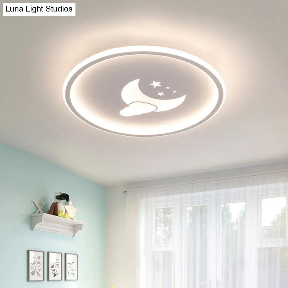 Contemporary Moon And Star Pink/White Round Acrylic Led Ceiling Light