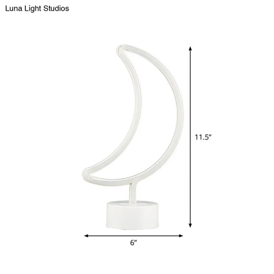 Contemporary Moon Shaped Led Table Lamp Battery Operated Plastic Night Light (White)
