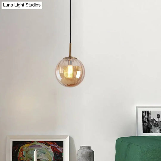 Contemporary Multi-Color Glass Ball Pendulum Pendant Light For Dining Table Amber