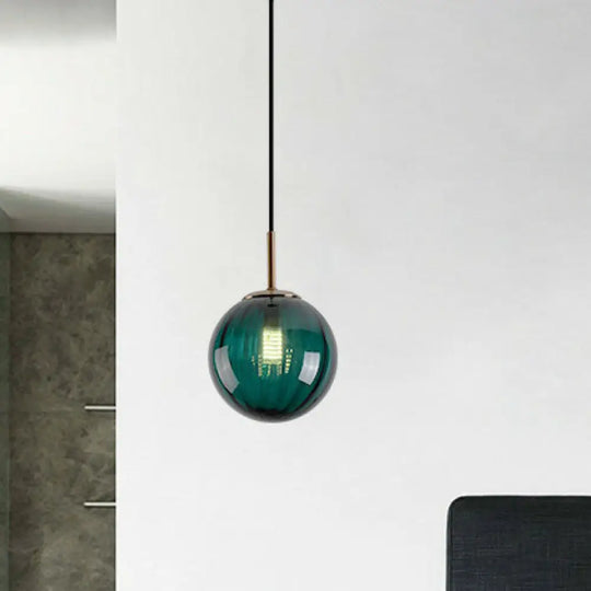 Contemporary Multi-Color Glass Ball Pendulum Light For Dining Table - 1 Head Ceiling Pendant Green