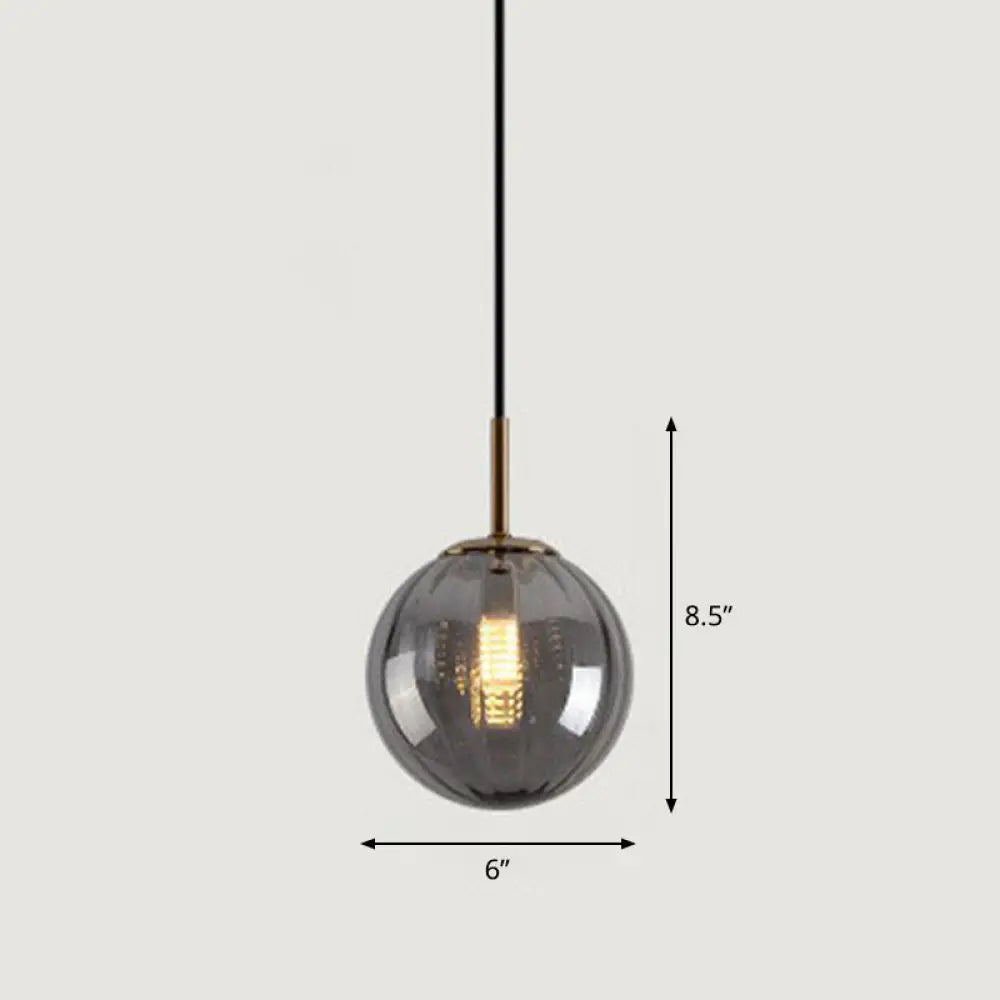 Contemporary Multi-Color Glass Ball Pendulum Light For Dining Table - 1 Head Ceiling Pendant Smoke