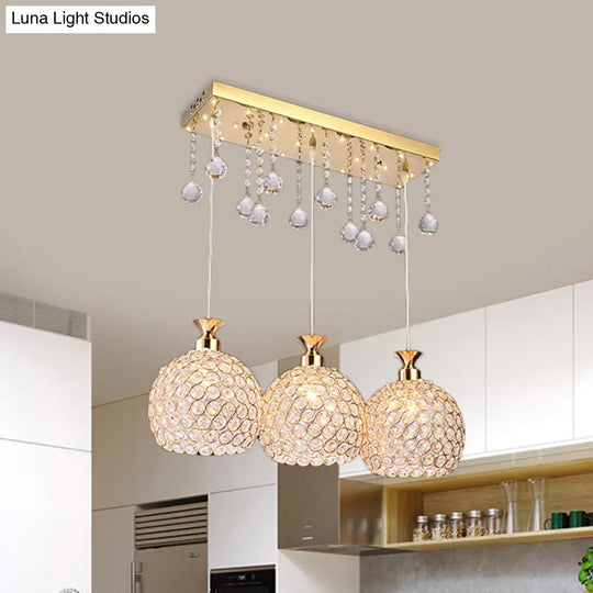 Contemporary Crystal-Encrusted Gold Pendant Lighting With Multiple Hanging Bulbs