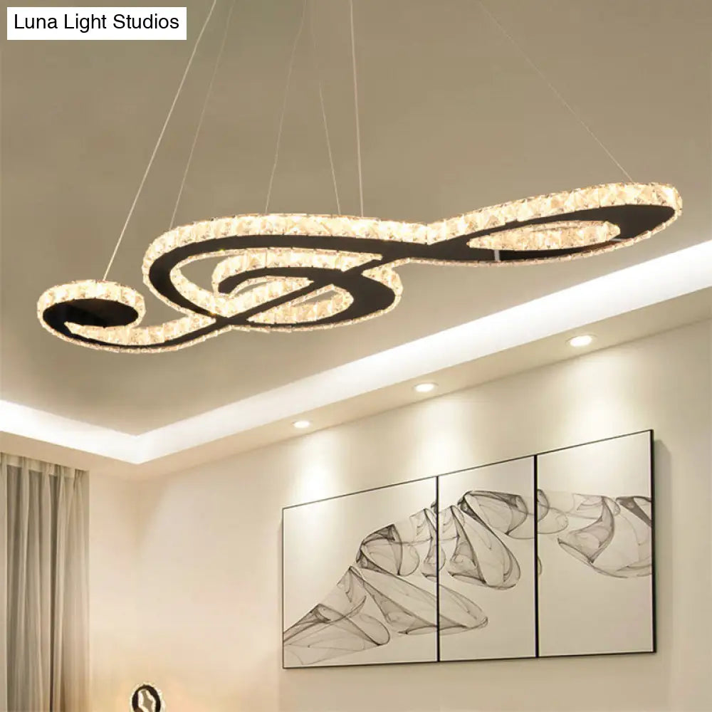 Contemporary Music Note Pendant Lamp With Crystal Facets | Led Bedroom Chandelier In Stainless Steel