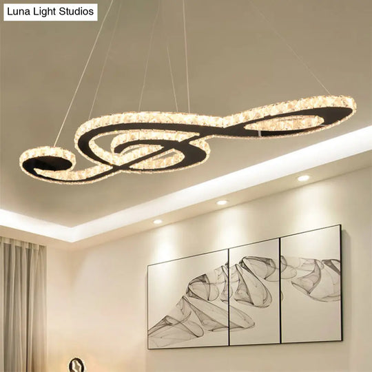 Contemporary Music Note Pendant Lamp With Crystal Facets | Led Bedroom Chandelier In Stainless Steel