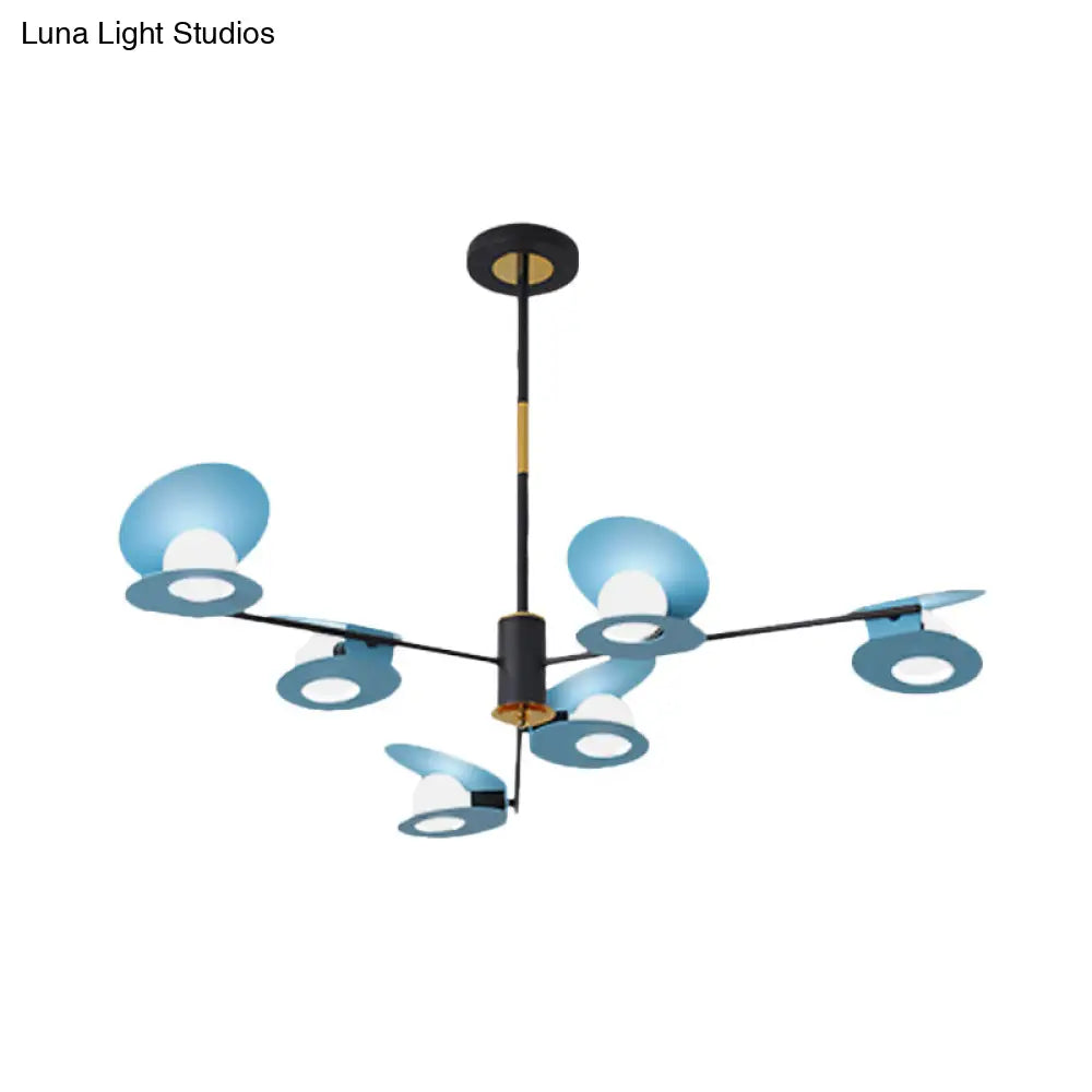 Contemporary Iron Ceiling Chandelier - Mussel Shape 6/8 Bulbs Blue/Black & Gold Living Room