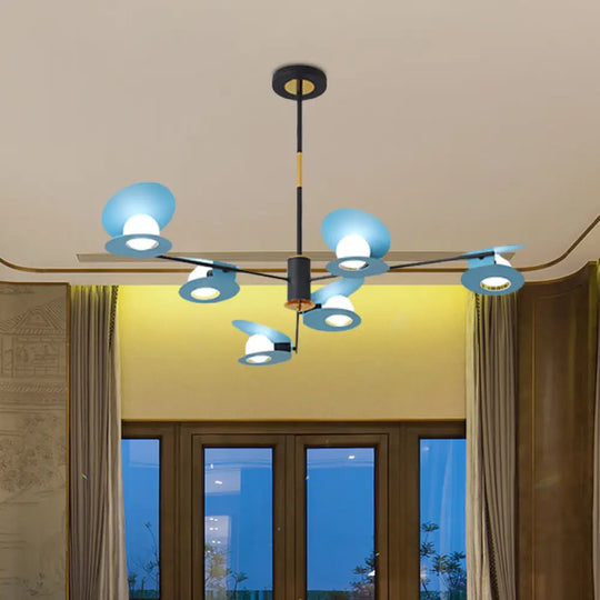 Contemporary Mussel-Shaped Ceiling Chandelier: 6/8-Bulb Living Room Suspension Lamp In Blue/Black &