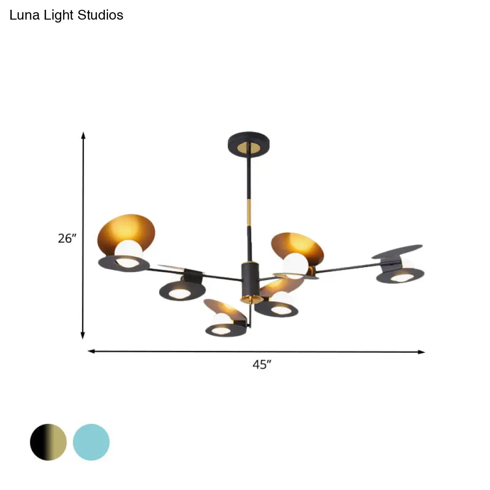 Contemporary Mussel-Shaped Ceiling Chandelier: 6/8-Bulb Living Room Suspension Lamp In Blue/Black &