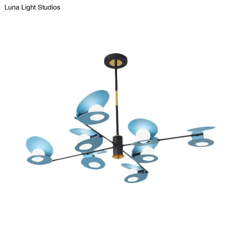 Contemporary Mussel-Shaped Ceiling Chandelier: 6/8-Bulb Living Room Suspension Lamp In Blue/Black &