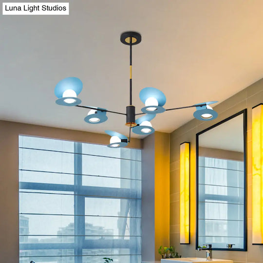 Contemporary Mussel-Shaped Ceiling Chandelier: 6/8-Bulb Living Room Suspension Lamp In Blue/Black &