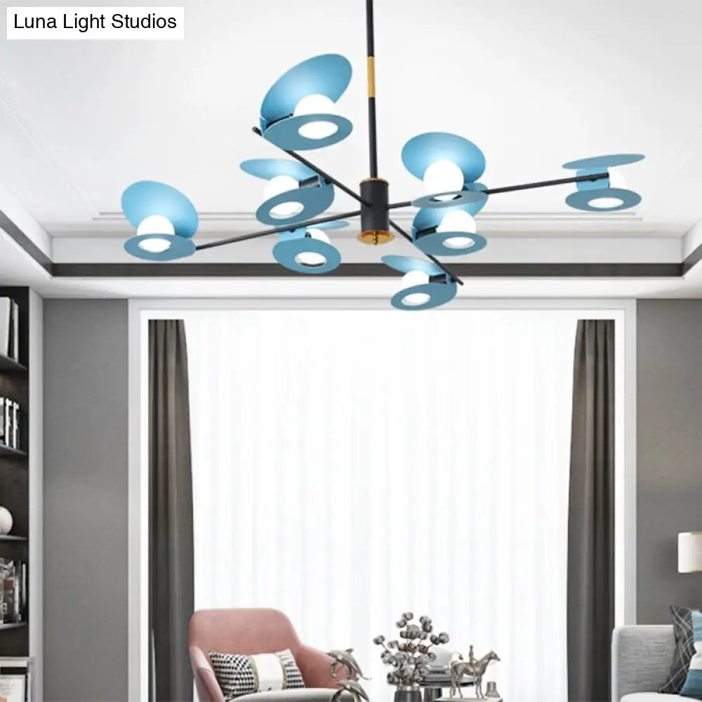 Contemporary Iron Ceiling Chandelier - Mussel Shape 6/8 Bulbs Blue/Black & Gold Living Room