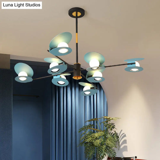 Contemporary Iron Ceiling Chandelier - Mussel Shape 6/8 Bulbs Blue/Black & Gold Living Room