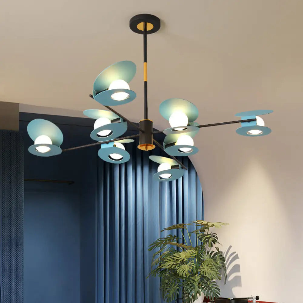 Contemporary Mussel-Shaped Ceiling Chandelier: 6/8-Bulb Living Room Suspension Lamp In Blue/Black &