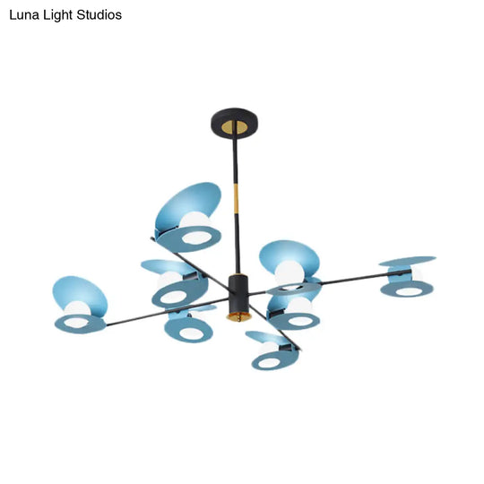 Contemporary Iron Ceiling Chandelier - Mussel Shape 6/8 Bulbs Blue/Black & Gold Living Room