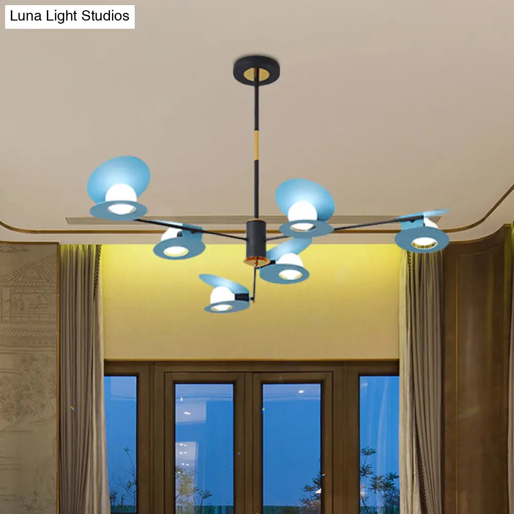 Contemporary Iron Ceiling Chandelier - Mussel Shape 6/8 Bulbs Blue/Black & Gold Living Room