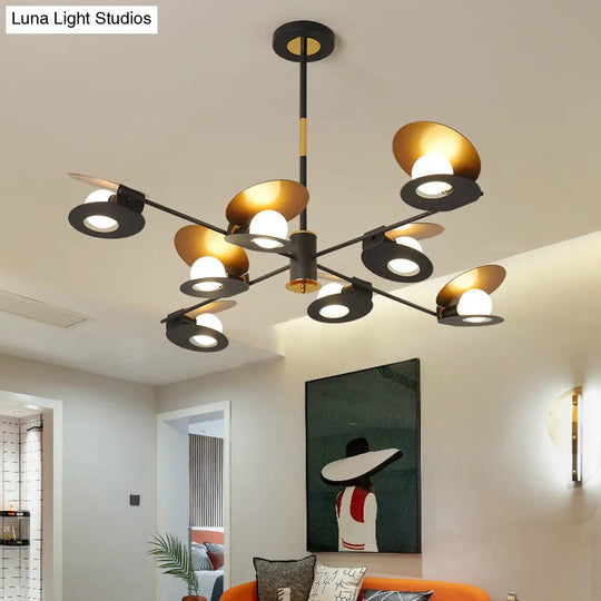 Contemporary Iron Ceiling Chandelier - Mussel Shape 6/8 Bulbs Blue/Black & Gold Living Room