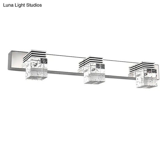 Contemporary Nickel Led Wall Mounted Light For Bath - Seedy K9 Crystal Cube Vanity Sconce