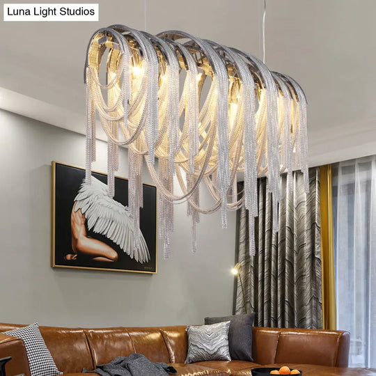 Contemporary Nordic Style Metal Tassel Chandelier - 7-Light Ceiling Lamp In White