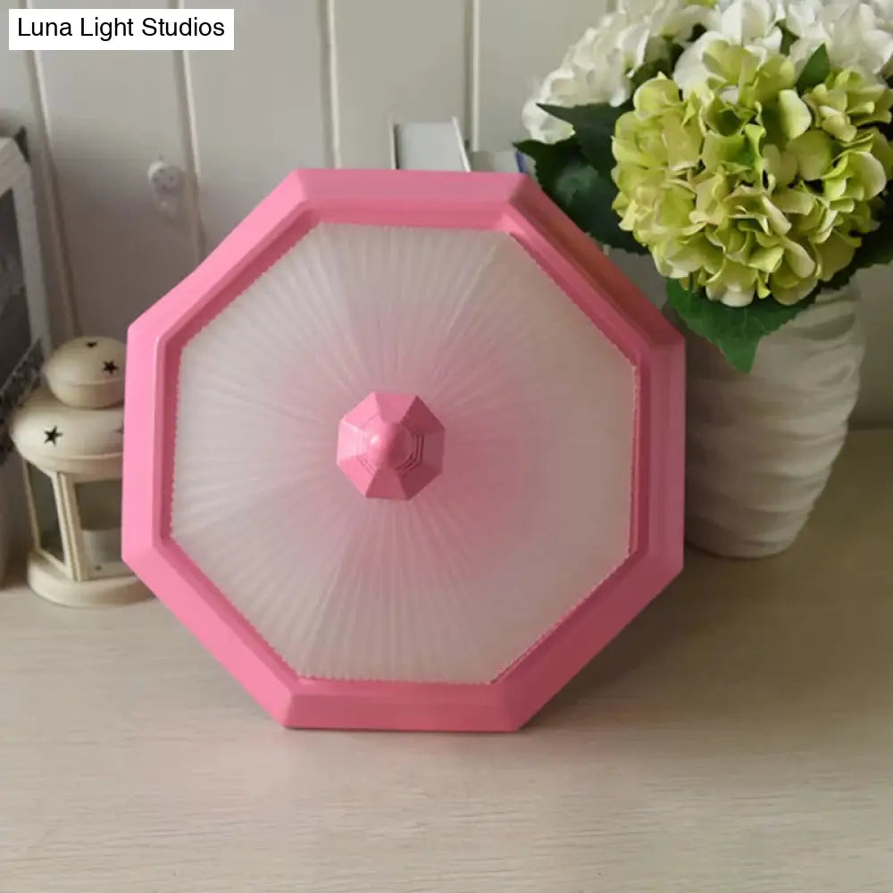 Contemporary Octagonal Glass Ceiling Light - Perfect For Childs Bedroom Pink