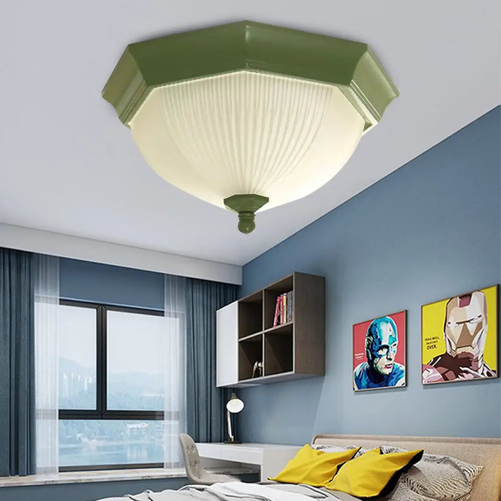 Contemporary Octagonal Glass Ceiling Light - Perfect For Child’s Bedroom Green