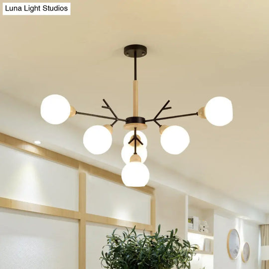 Contemporary Branch Chandelier With Opal Glass Shades - 7/13 Lights For Restaurant Ceiling