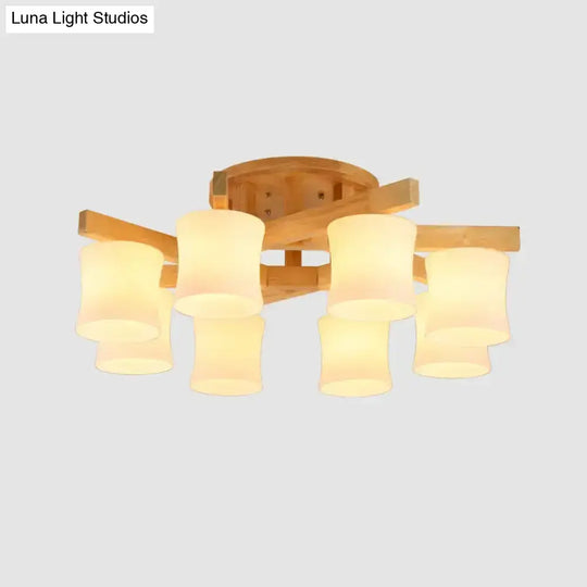 Contemporary Opal Glass Ceiling Flush Mount With Beige Semi Light