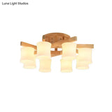 Contemporary Opal Glass Ceiling Flush Mount With Beige Semi Light