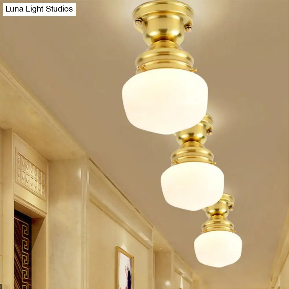 Contemporary Opal Glass Ceiling Light In Gold Finish