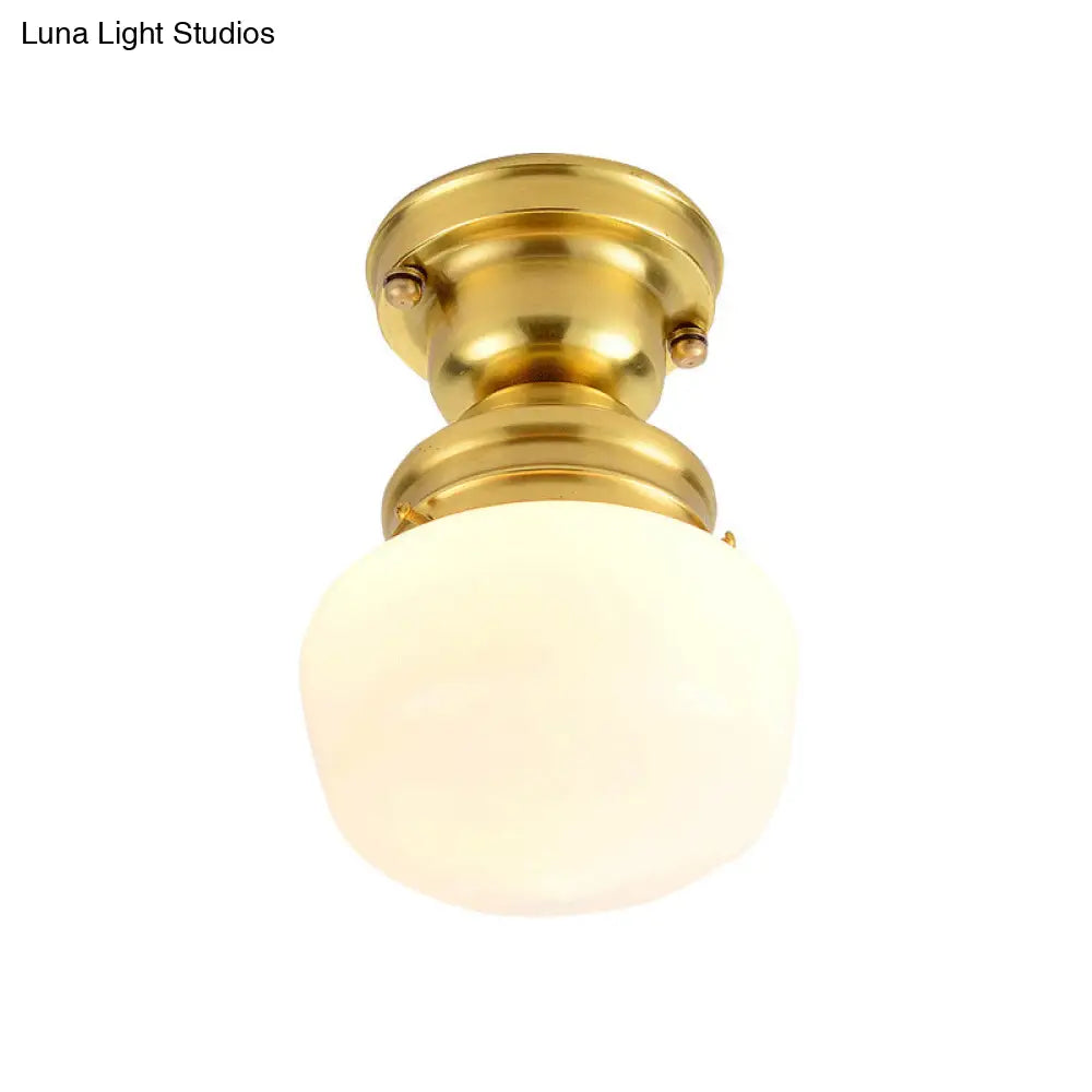 Contemporary Opal Glass Ceiling Light In Gold Finish