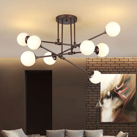 Contemporary Opal Glass Coffee Bubble Ceiling Chandelier - 8 Bulbs Pendant Light