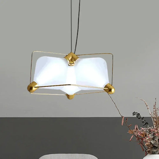 Contemporary Opal Glass Diamond Chandelier - Gold Led Hanging Ceiling Light With Frame 3 Bulbs