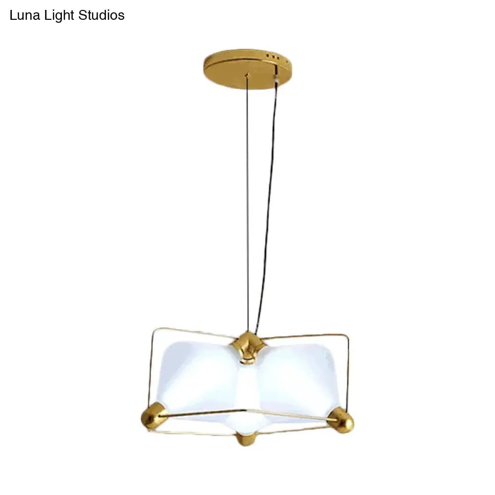 Contemporary Opal Glass Diamond Ceiling Chandelier With Led Bulbs And Gold Frame In Warm/White Light