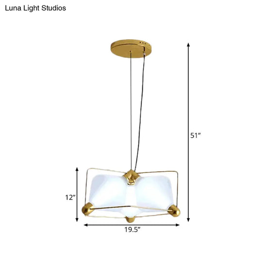 Contemporary Opal Glass Diamond Chandelier - Gold Led Hanging Ceiling Light With Frame 3 Bulbs