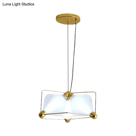 Contemporary Opal Glass Diamond Chandelier - Gold Led Hanging Ceiling Light With Frame 3 Bulbs