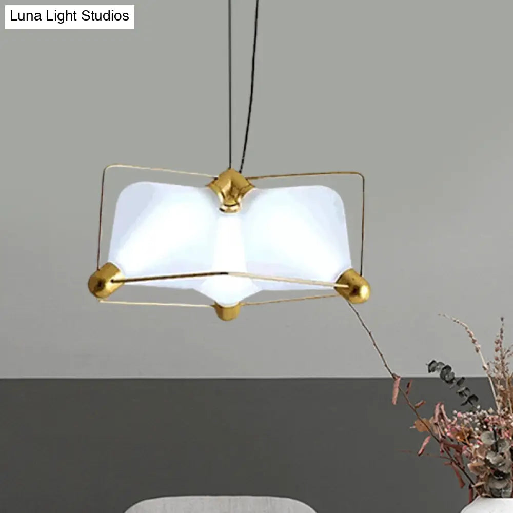 Contemporary Opal Glass Diamond Ceiling Chandelier With Led Bulbs And Gold Frame In Warm/White Light