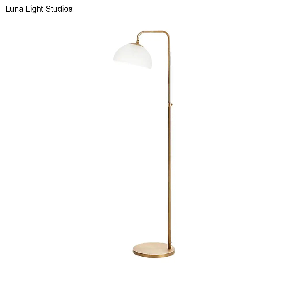 Contemporary Opal Glass Floor Lamp With Brass Finish - Stylish 1-Bulb Reading Lighting For Living