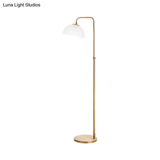 Contemporary Opal Glass Floor Lamp With Brass Finish - Stylish 1-Bulb Reading Lighting For Living