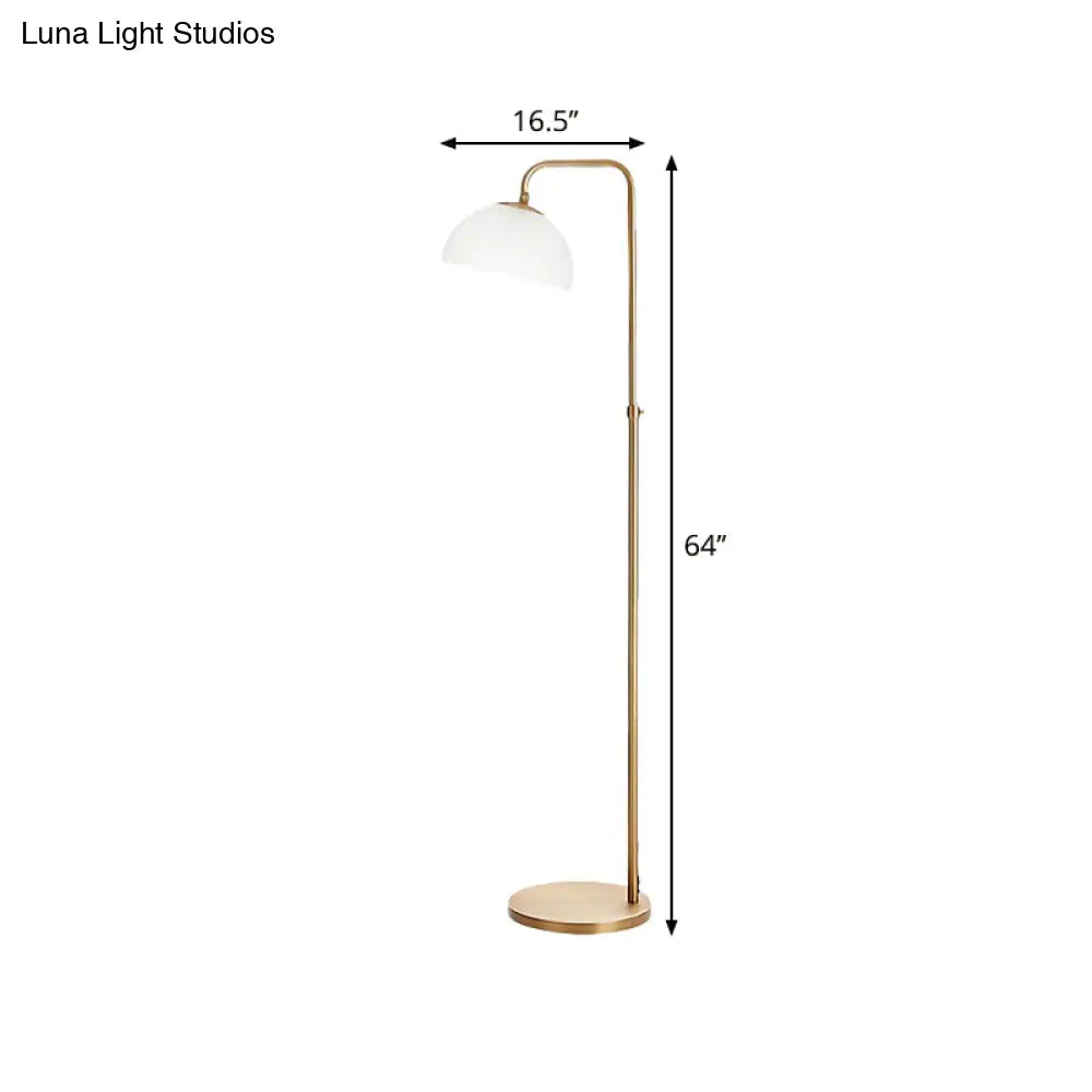 Contemporary Opal Glass Floor Lamp With Brass Finish - Stylish 1-Bulb Reading Lighting For Living