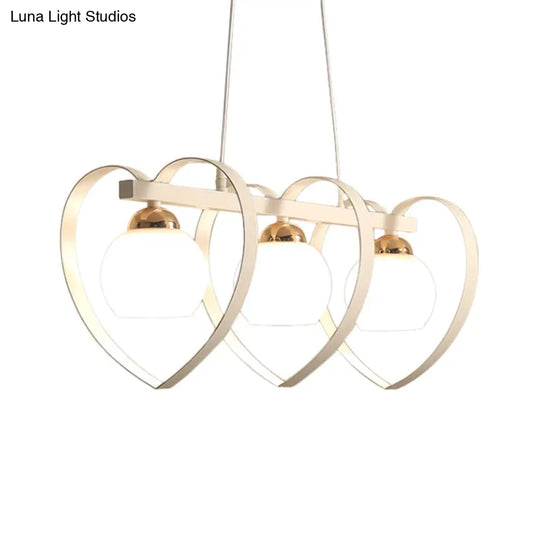 Contemporary Opal Glass Island Lighting - 3/4 Lights White/Black Hanging Ceiling Lamp With Heart