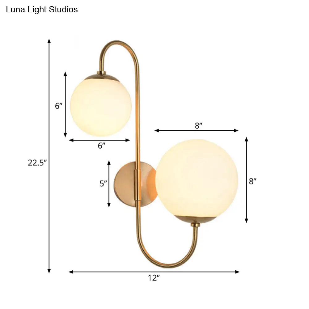 Contemporary Opal Glass Wall Sconce Light - Gold Mount 2 Lights