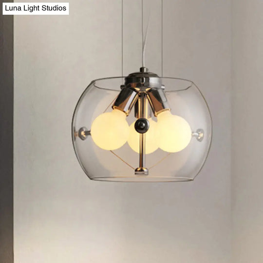 Contemporary Orb Pendant Light With Drum Shade - Ideal For Study Room 3-Bulb Glass Chandelier Clear