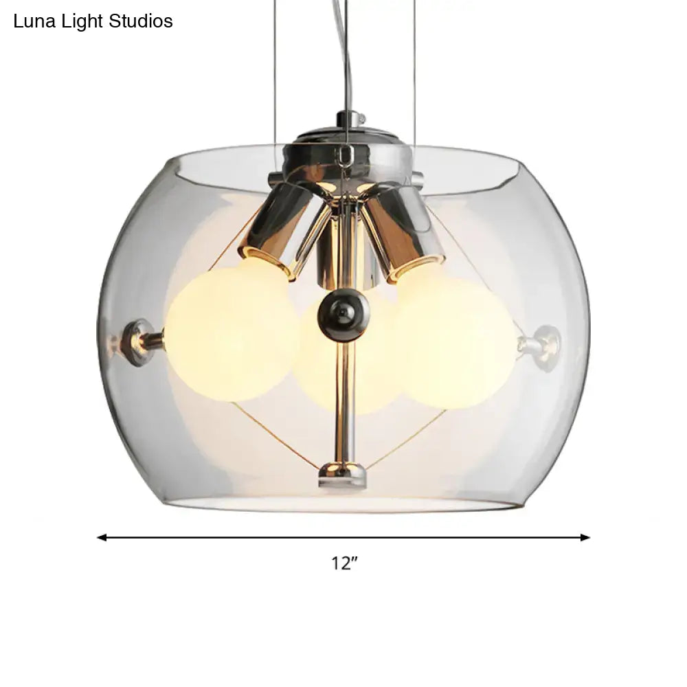 Contemporary Orb Pendant Light With Drum Shade - Ideal For Study Room 3-Bulb Glass Chandelier