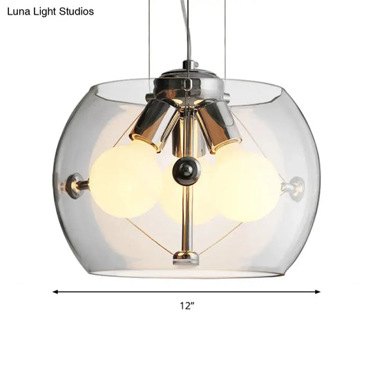 Contemporary Orb Pendant Light With Drum Shade - Ideal For Study Room 3-Bulb Glass Chandelier