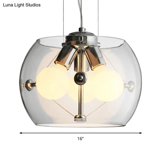 Contemporary Orb Pendant Light With Drum Shade - Ideal For Study Room 3-Bulb Glass Chandelier